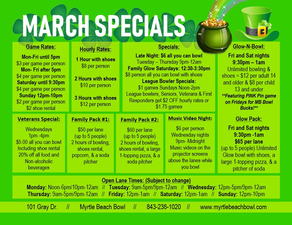 Myrtle Beach Bowl > SPECIALS > MONTHLY SPECIALS